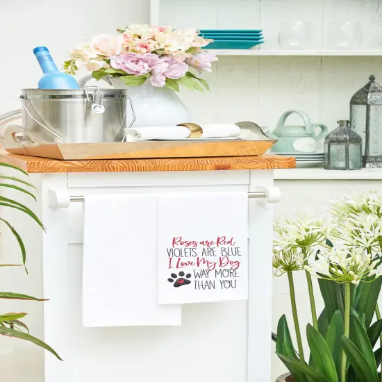 Valentine's Day "Love My Dog More" Pawprint Flour Sack Kitchen Dishtowel {5}