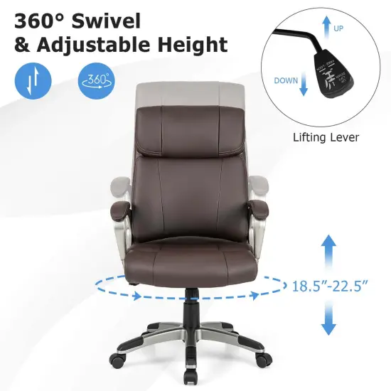 Costway Ergonomic Office Chair PU Leather Executive Swivel with Upholstered Armrests Brown {5}