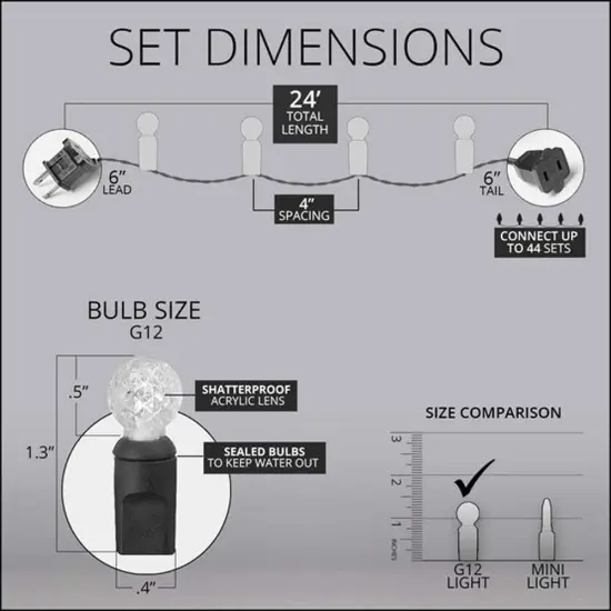 70 Gold G12 LED String Lights, Green Wire, 4" Spacing {4}