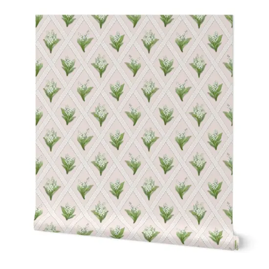 Peel & Stick Wallpaper 2FT Wide Blush Floral Botanical Lily Of The Valley Lattice Garden Party Springtime Granny Chic Cottagecore Kitsch Small Scale Custom Removable Wallpaper by Spoonflower {7}