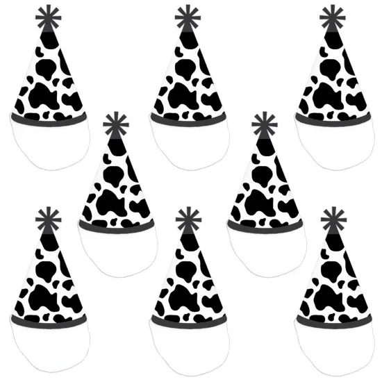 Big Dot of Happiness Cow Print - Cone Happy Birthday Party Hats for Kids and Adults - Set of 8 (Standard Size) {7}