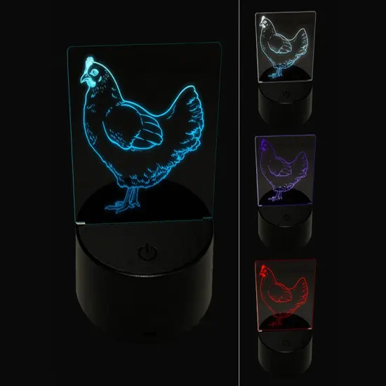 Watchful Hen Facing Left Chicken 3D Illusion LED Night Light Sign Nightstand Desk Lamp {1}