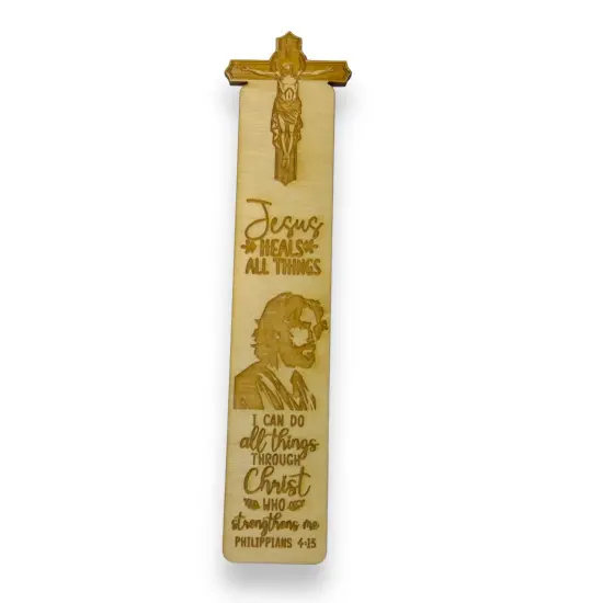 Bookmark - Jesus Heals all things - Birch wood Jesus Religious {1}