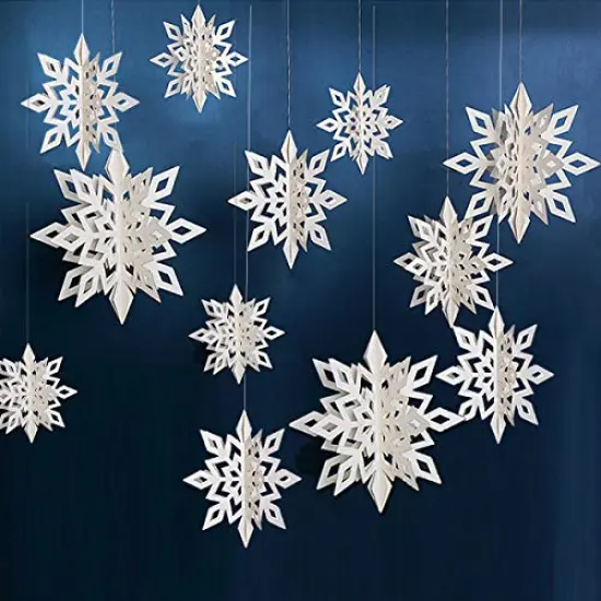 OuMuaMua Winter Christmas Hanging Snowflake Decorations, 12PCS Snowflakes Garland & 12PCS 3D Glittery Large White Snowflake for Christmas Winter Wonderland Holiday New Year Party Home Decorations {6}