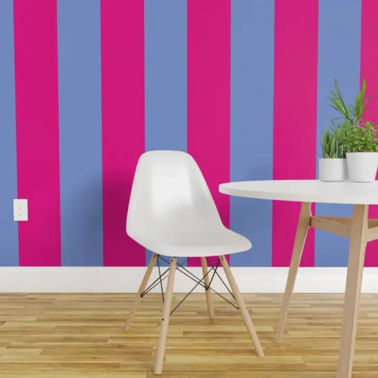 Pre-Pasted Wallpaper 2FT Wide Bright Retro Stripes Fun Groovy Hot Pink Neon Boardwalk Beach Cottagecore Beach Tent Circus Tent Custom Pre-pasted Wallpaper by Spoonflower {1}