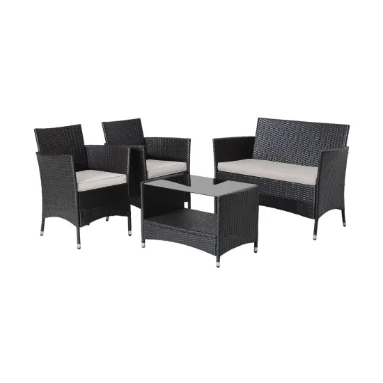 4 Pieces Patio Conversation Set with Soft Cushions and Tempered Glass Tabletop {4}