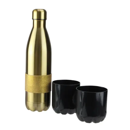 Wild Eye 12.5&rdquo; Black and Gold Glittered Insulted Portable Wine Carrier with Cups {3}