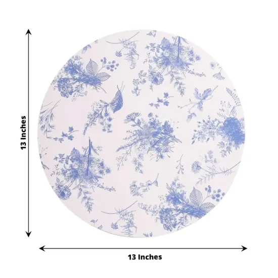 6 Floral Design Disposable Paper Charger Plates Blue {2}