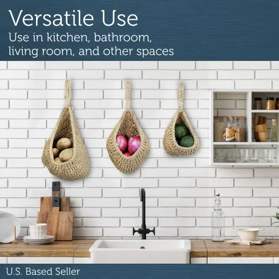 Potted Pans Wall Hanging Fruit Baskets for Kitchen - Jute Onion Hanging Basket {4}