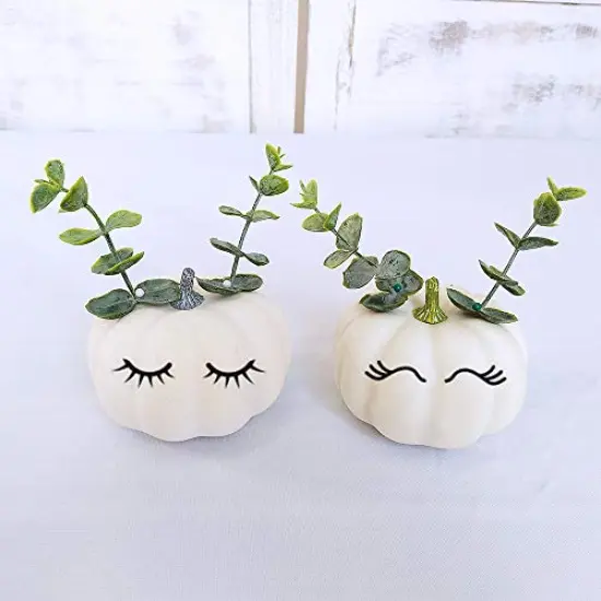 12 PCS Assorted Sizes Rustic Harvest White Artificial Pumpkins for Halloween, Fall Thanksgiving Decorating Harvest Embellishing and Displaying {2}