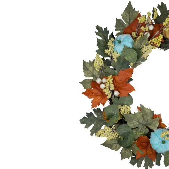 Northlight Foliage and Gourds Thanksgiving Artificial Wreath - 22" - Blue and Orange Green {4}