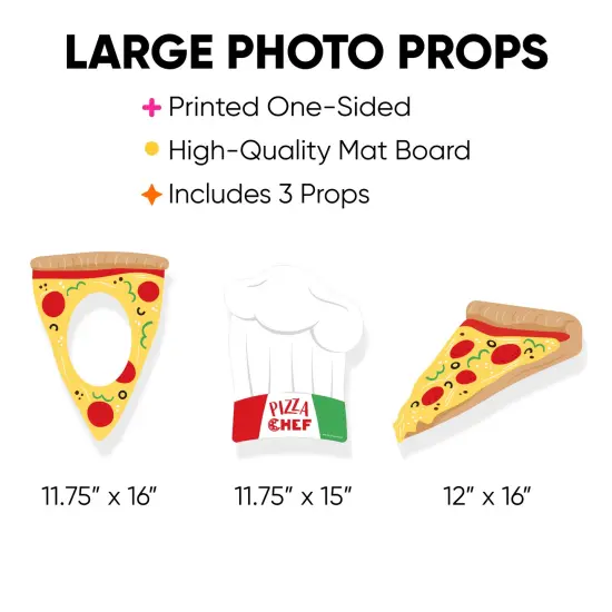 Big Dot of Happiness Pizza Party Time - Chef Hat and Pizza Slice Decorations - Baby Shower or Birthday Party Large Photo Props - 3 Pc {4}