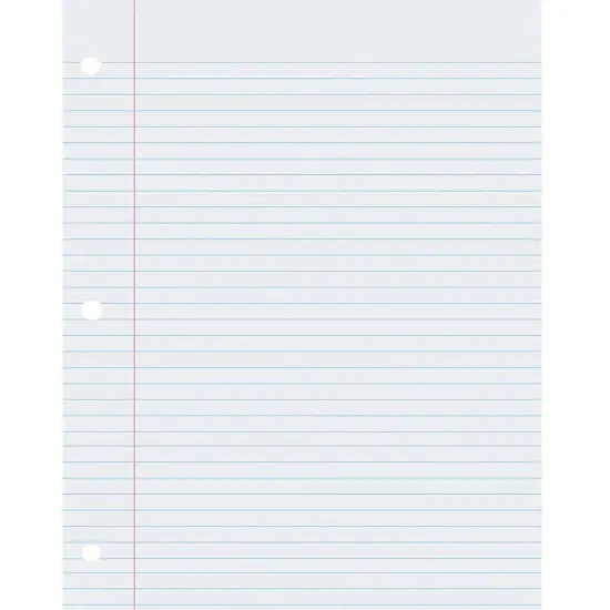 Composition Paper, White, Red Margin, 9/32" Ruled, 8 1/2" x 11", 500 Sheets Per Pack, 2 Packs {1}