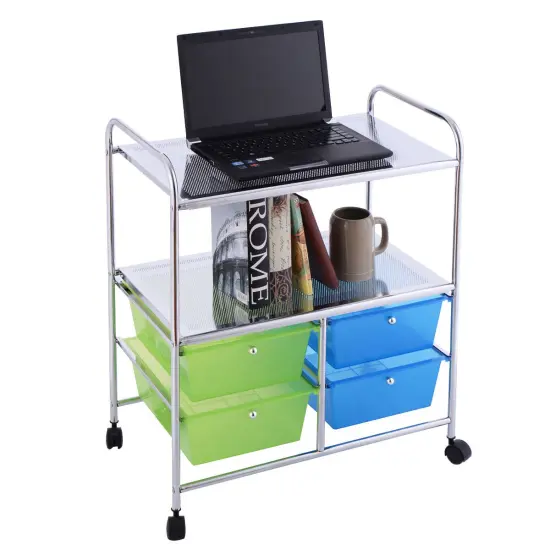 Costway 4 Drawers Rolling Storage Cart Metal Rack Shelf Home Office Furniture 2 Shelves {1}