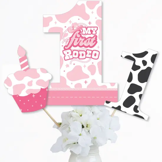 Big Dot of Happiness Pink First Rodeo - Cowgirl 1st Birthday Party Centerpiece Sticks - Table Toppers - Set of 15 {4}