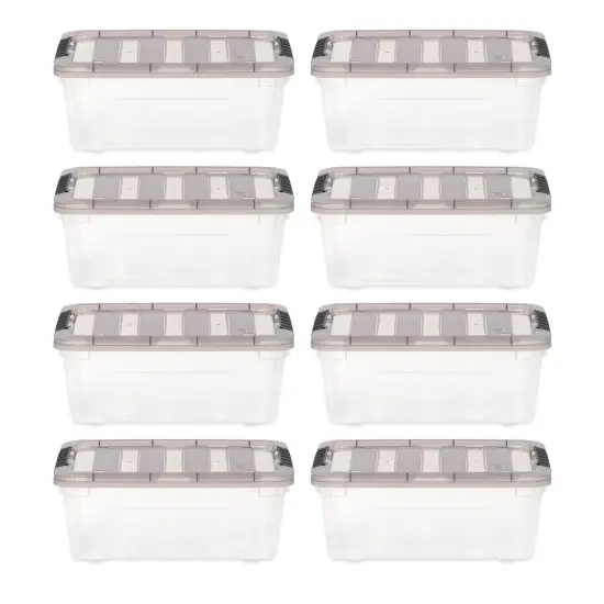 IRIS USA 13 Quart Stack & Pull Clear storage Box, Gray, 8 Pack {1}