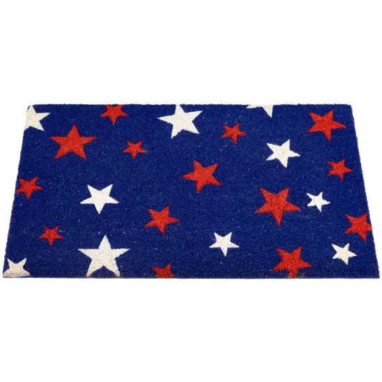 Northlight Blue Coir Red and White Stars Americana Outdoor Doormat 18" x 30" {4}