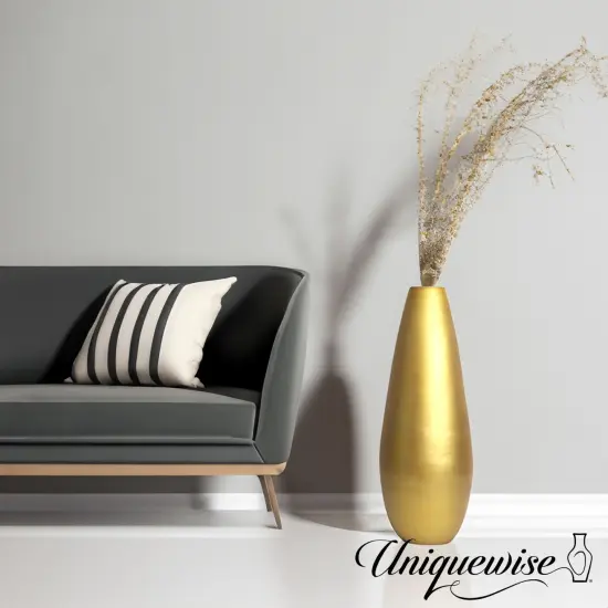 31.5" Spun Bamboo Tall Floor Vase - Sleek Metallic Finish, Elegant Home Decoration, Modern Accent Piece, Living Room Decor, Handcrafted Bamboo Art, Contemporary Interior Design, Unique Tall Vase Gold {7}