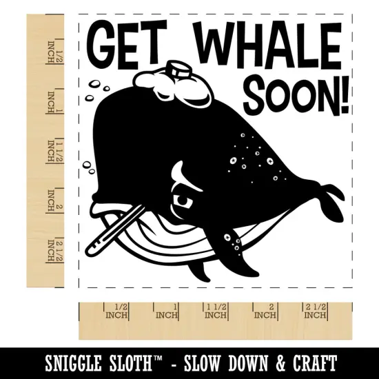Get Well Soon Sick Whale with Thermometer and Ice Pack Square Rubber Stamp for Stamping Crafting {1}