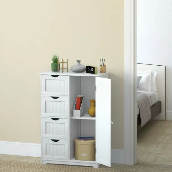 Modern MDF Storage Cabinet with 4 Drawers and Adjustable Shelf Ideal for Bathroom or Bedroom White {3}