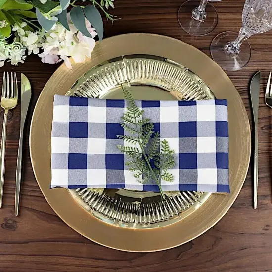25 pcs 15x15" Navy Blue White Checkered Polyester NAPKINS {2}