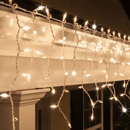 150 Clear Twinkle Mini Icicle Light Set, White Wire {1}