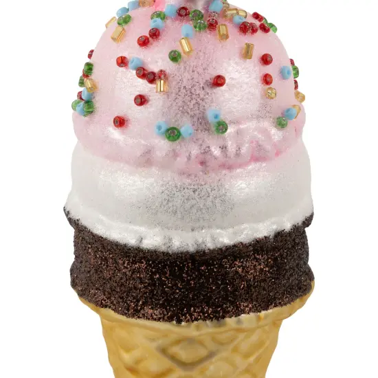 Northlight 5" Neapolitan Ice Cream Cone Glittered Glass Christmas Hanging Ornament Pink {6}