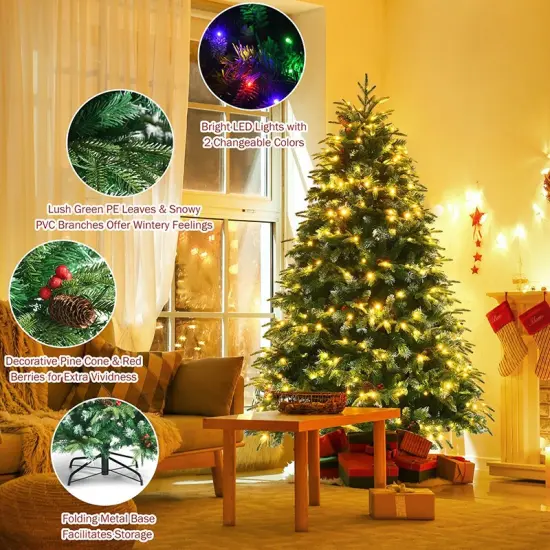 Pre-Lit Snowy Christmas Hinged Tree with Flash Modes and Multi-Color Lights {4}