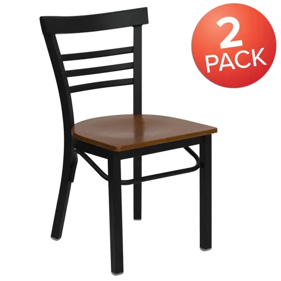 Emma and Oliver 2 Pack Three-Slat Ladder Back Metal Restaurant Chair Cherry/BlackMetal {5}