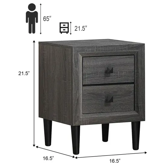 Multi-Purpose Wooden Bedside Nightstand with 2 Drawers Suitable for Any Room Grey {4}