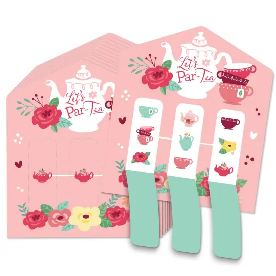 Big Dot of Happiness Floral Let's Par-Tea - Garden Tea Party Game Pickle Cards - Pull Tabs 3-in-a-Row - Set of 12 {1}