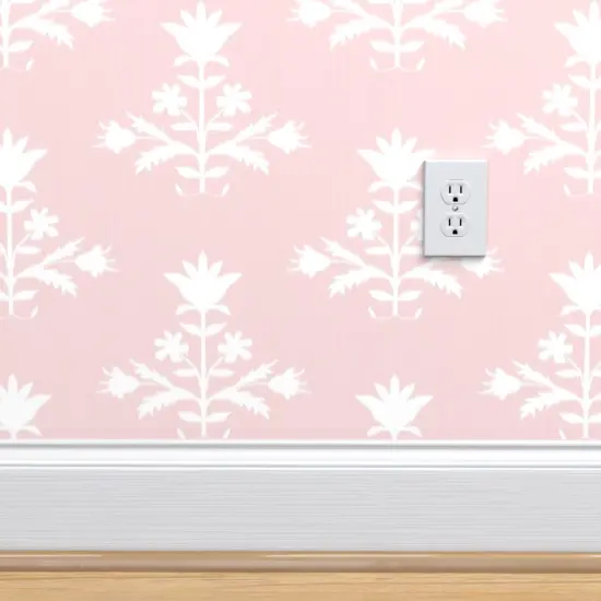 Pre-Pasted Wallpaper 2FT Wide Traditional Floral Bohemian Ikat Block Print Ballet Slipper Pink Custom Pre-pasted Wallpaper by Spoonflower {4}