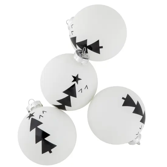 Northlight Star Topped Trees Glass Ball Christmas Ornaments - 3" - White and Black - 4ct {6}