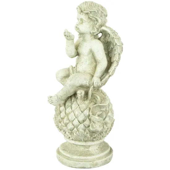 Northlight 18" Cherub Angel Sitting on Finial Outdoor Garden Statue Gray {5}