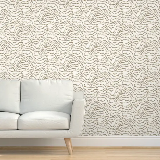 Peel & Stick Wallpaper 2FT Wide Abstract Wood Grain Brown On Cream Faux Bois Neutral Earth Tone Wavy Lines Custom Removable Wallpaper by Spoonflower {5}