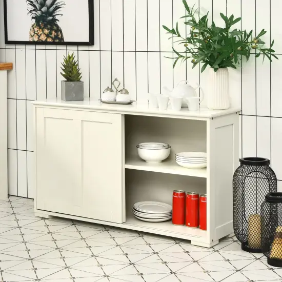 Kitchen Storage Cupboard Cabinet with Sliding Door and Adjustable Shelf Cream White {2}