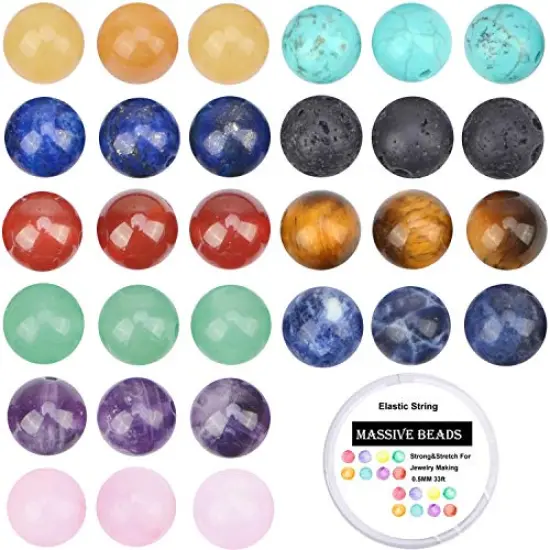 100 Pieces Natural Crystal Beads Stone Gemstone Round Loose Energy Healing Beads with Free Crystal Stretch Cord for Jewelry Making (Mixed Colors A, 8MM) {2}