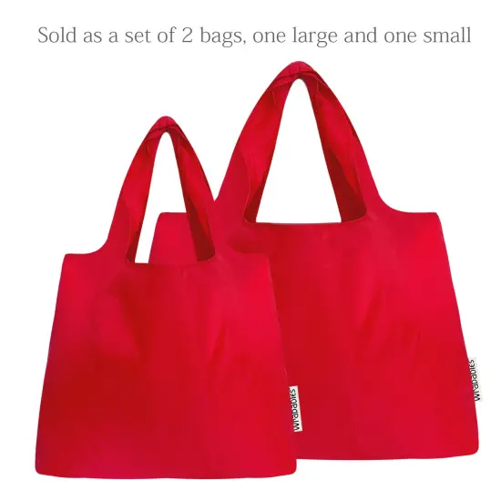 Wrapables Large & Small Foldable Tote Nylon Reusable Grocery Bags, Set of 2 Set of 2, Red {3}
