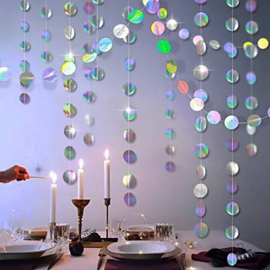 Holographic Circle Garlands - Iridescent Party Supplies, Hanging Streamer Backdrop for Kids Unicorn, Mermaid Theme, Birthday Party, Baby Shower, Graduation, Wedding, Disco, and Bachelorette Party Decor {4}