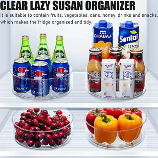 2 Pack Round Plastic Clear Rotating Turntable Organization & Storage Container Bins for Cabinet, Pantry, Fridge, Countertop, Kitchen - Spinning Organizer for Spices, Condiments {4}