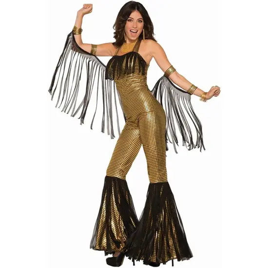 Disco Queen Women's Costume Jumpsuit - Gold {1}