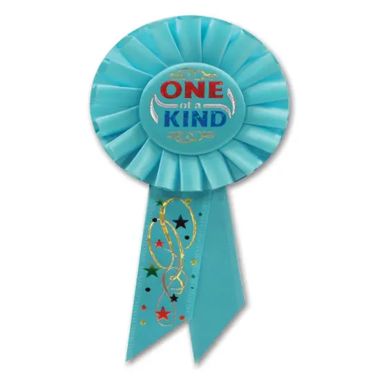 Beistle Pack of 6 Aqua Blue &ldquo;One of a Kind&rdquo; School and Sports Award Rosette Ribbons 6.5" {1}
