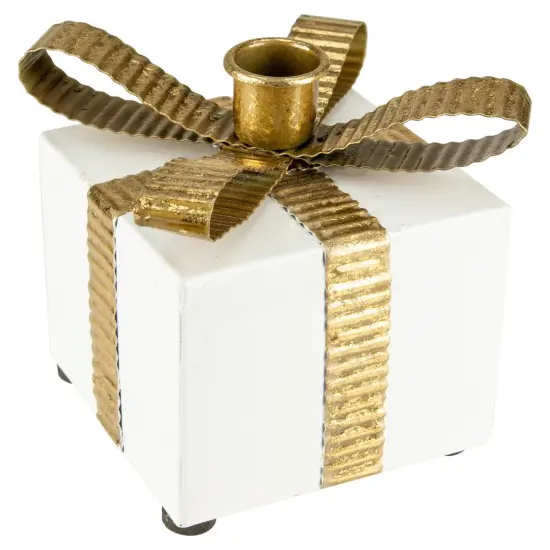 Northlight 4.5" White Metal Gift Box Christmas Taper Candle Holder {1}