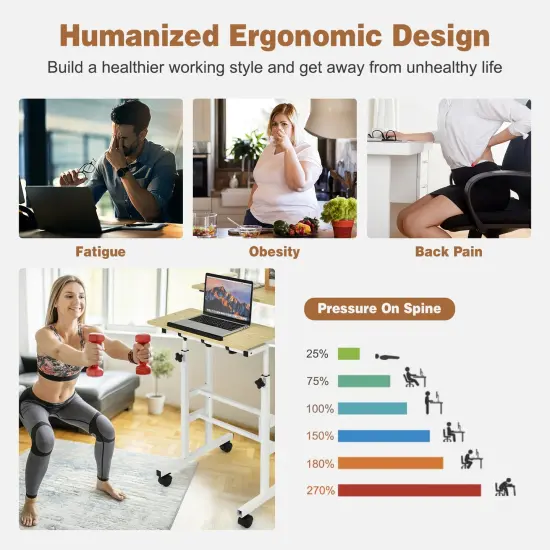 Height Adjustable Mobile Standing Desk with rolling wheels for office and home Natural {3}