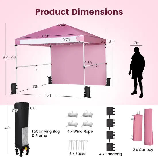 Foldable Commercial Pop-up Canopy with Roller Bag and Banner Strip Pink {4}