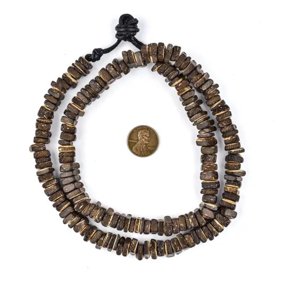 The Bead Chest Dark Brown Coconut Shell Square Heishi Beads 8mm Chips Wood 15&rdquo; {2}
