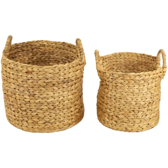 Northlight Set of 2 Beige Textured Water Hyacinth Woven Storage Baskets with Handles - 15.75" {1}
