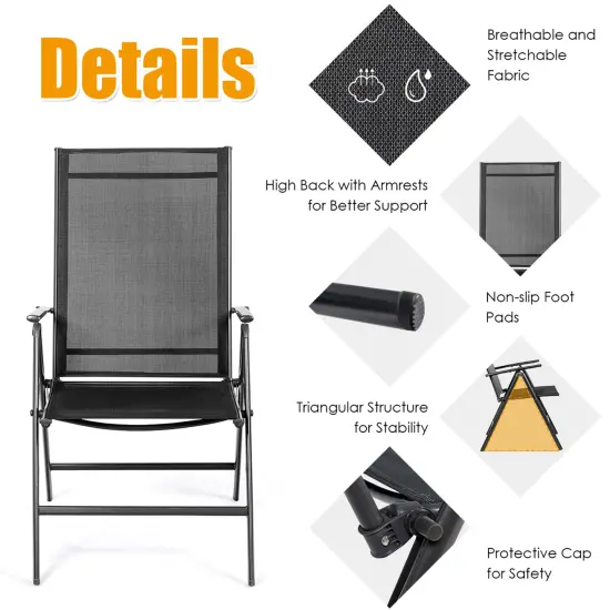 Costway Set of 2 Patio Folding Chair Recliner AdjustableBlack {6}