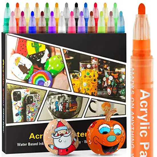 24 Colors Acrylic Paint Pens Markers- Waterproof Paint Pens for Rock Painting,Graffiti, Stone, Ceramic, Glass, Wood, Fabric, Canvas, Porcelain, Metal,Pumpkins,Water Based Quick Dry Non-Toxic No Odor {2}