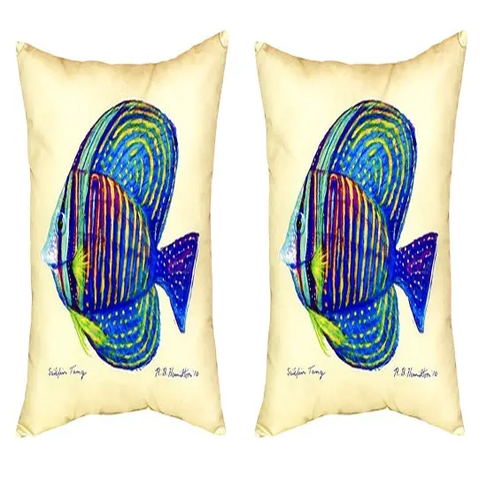 Pair of Betsy Drake Sailfin Tang - Yellow No Cord Pillows 18 Inch X 18 Inch {1}